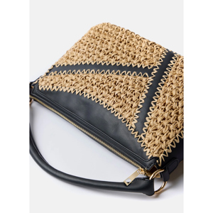 Mint Velvet Neutral Woven Leather Trim Crossbody Bag